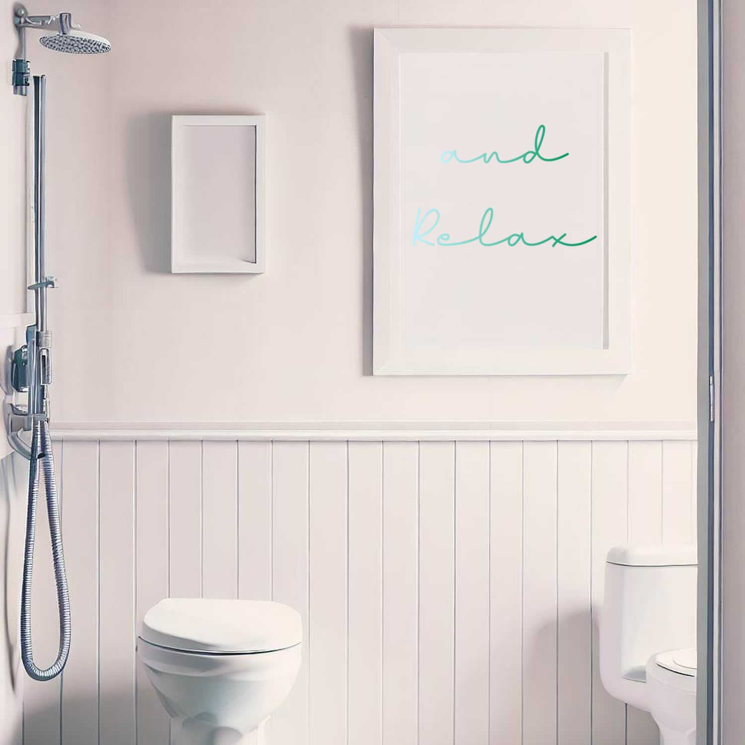 And Relax Wall Art In Green And Blue Colour For The Bathroom