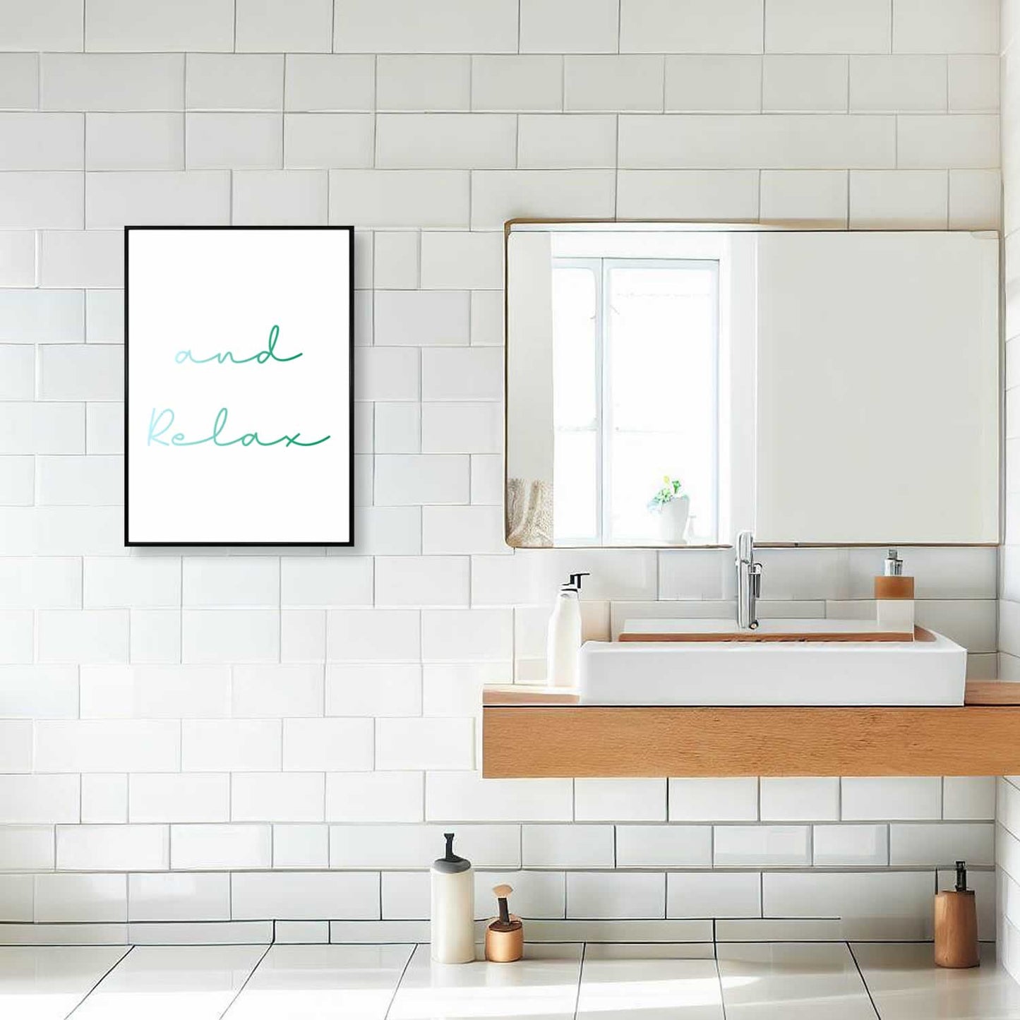 And Relax Bathroom Print In Green And Blue Colour