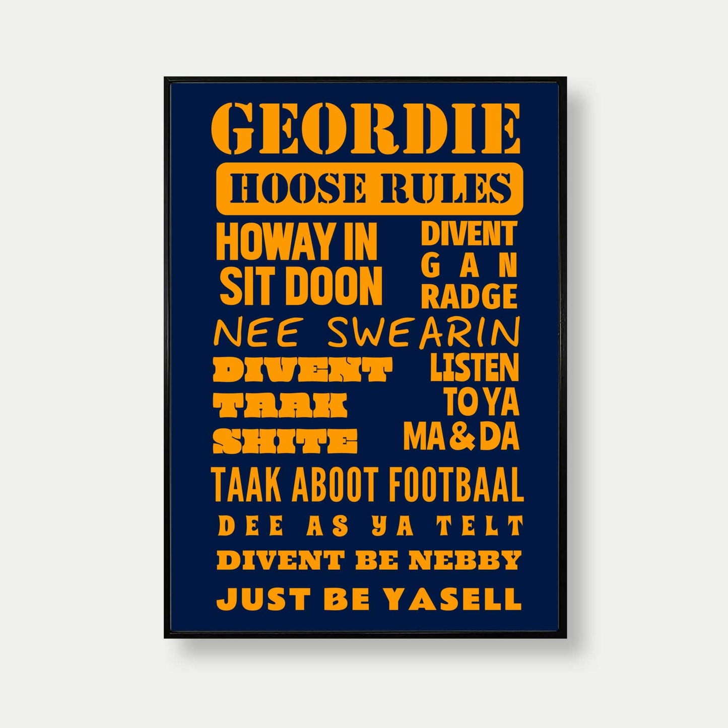 Geordie House Rules Print In Navy Blue And Orange