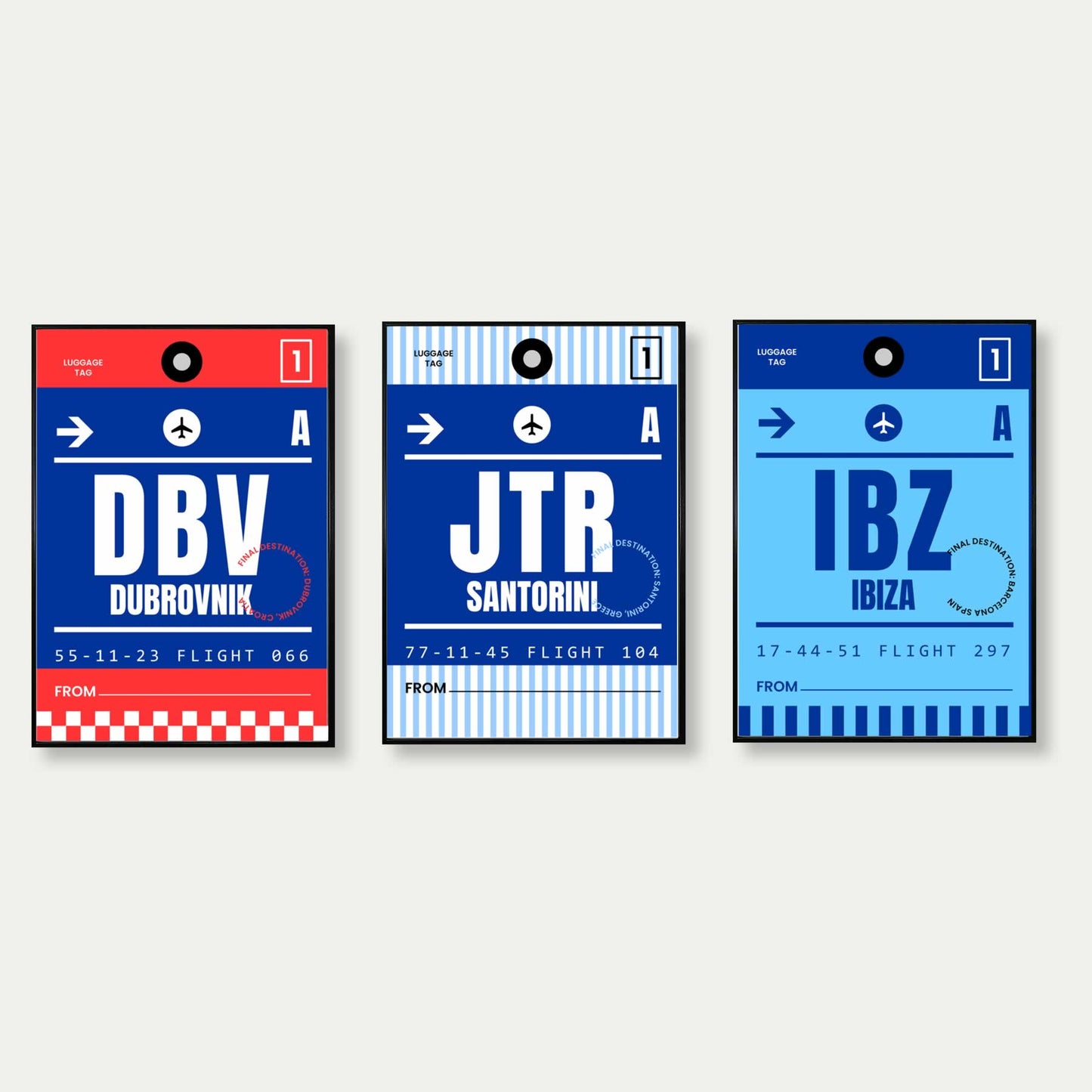 Summer Holiday Travel Prints Set Of 3 - Dubrovnik Santorini Ibiza