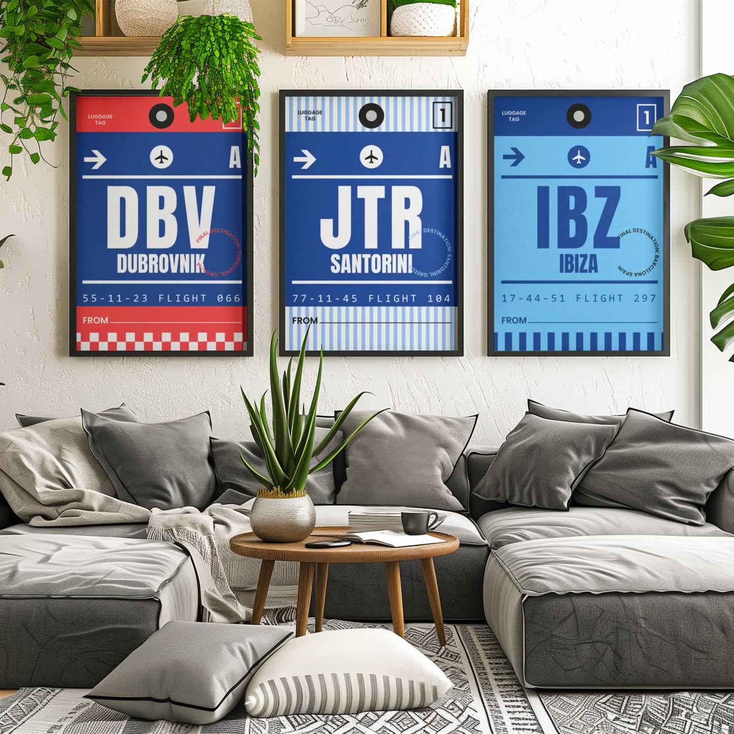 Summer Holiday Travel Wall Art Set Of 3 - Dubrovnik Santorini Ibiza