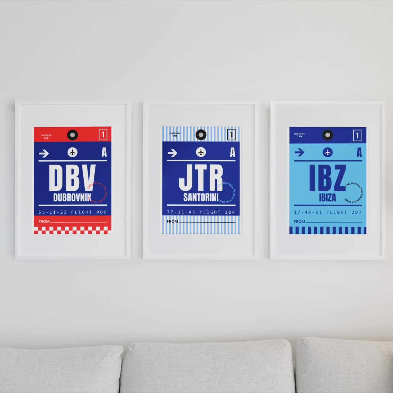 Set Of 3 Travel Wall Art - Dubrovnik, Santorini, Ibiza Art Prints