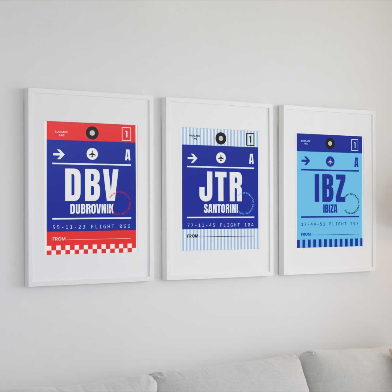 Travel Prints Set Of 3 - Dubrovnik Santorini Ibiza Posters