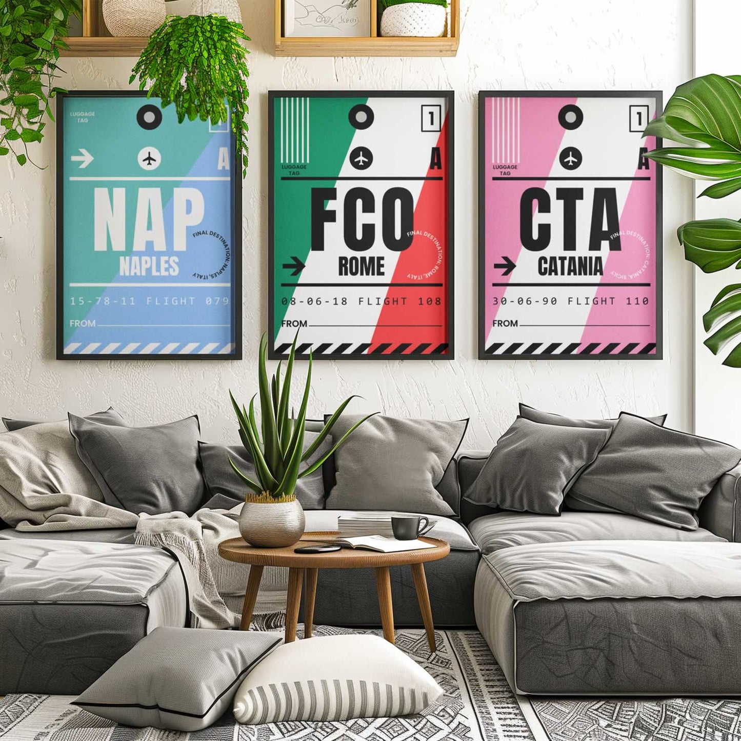 Italian Travel Wall Art Set Of 3 Prints - Naples, Rome, Catania