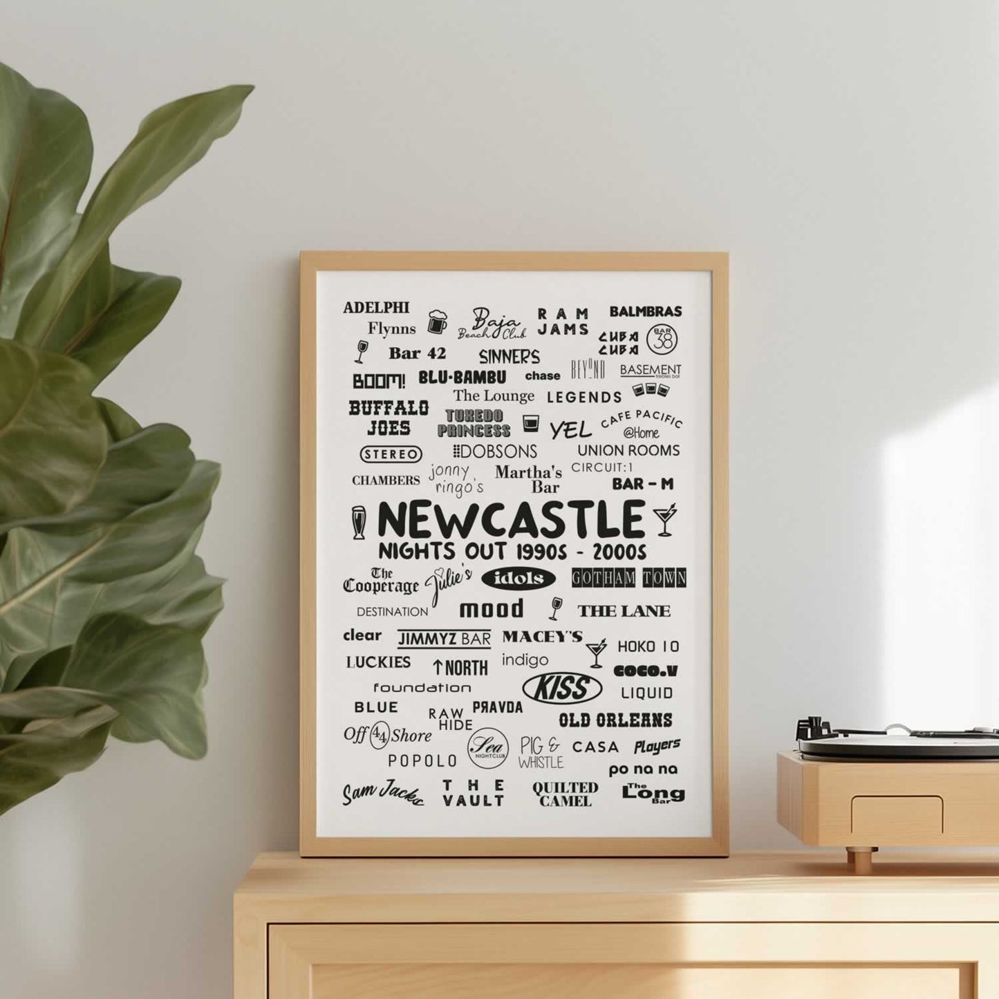 Newcastle 90's bars wall art print