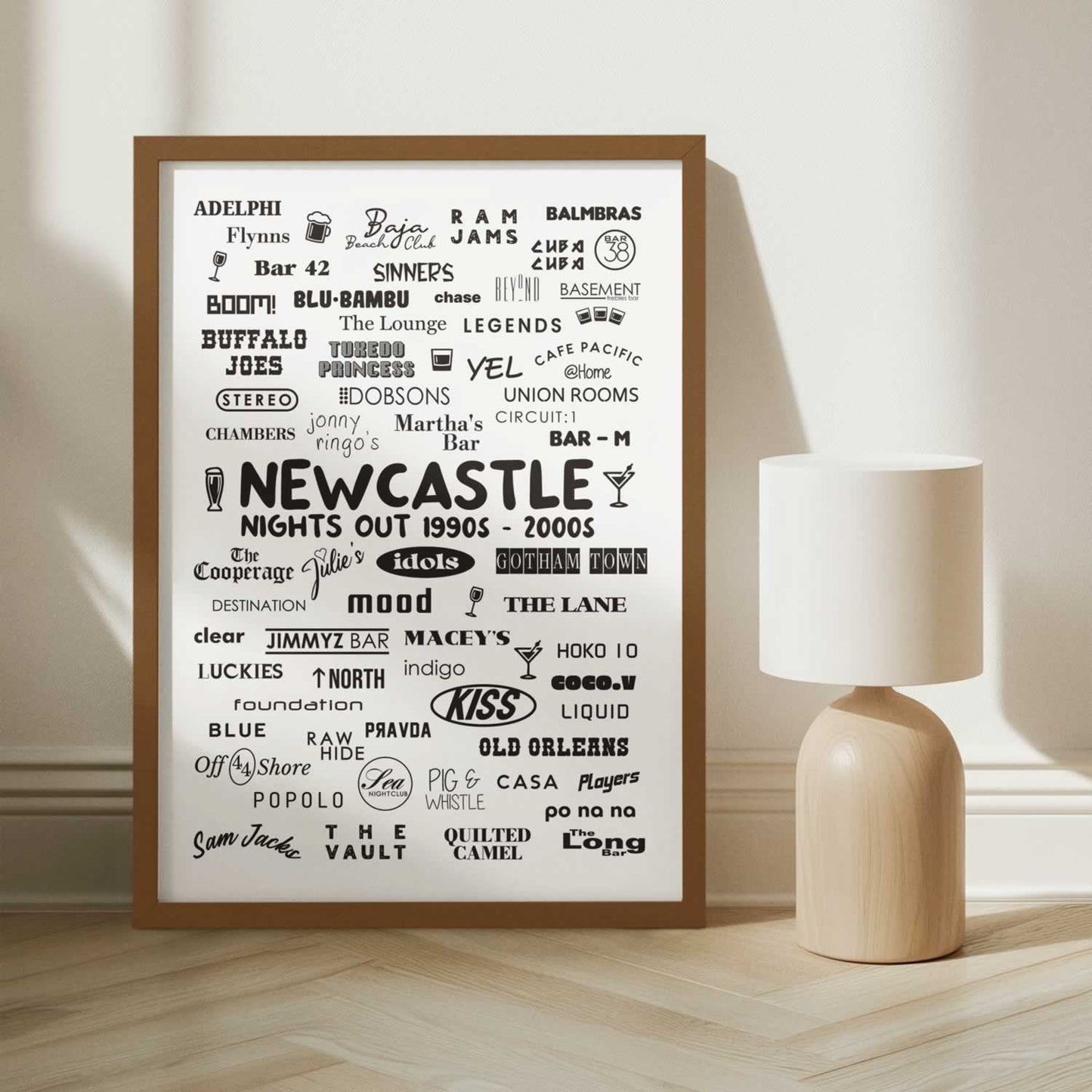 Vintage Newcastle bars and night clubs art print
