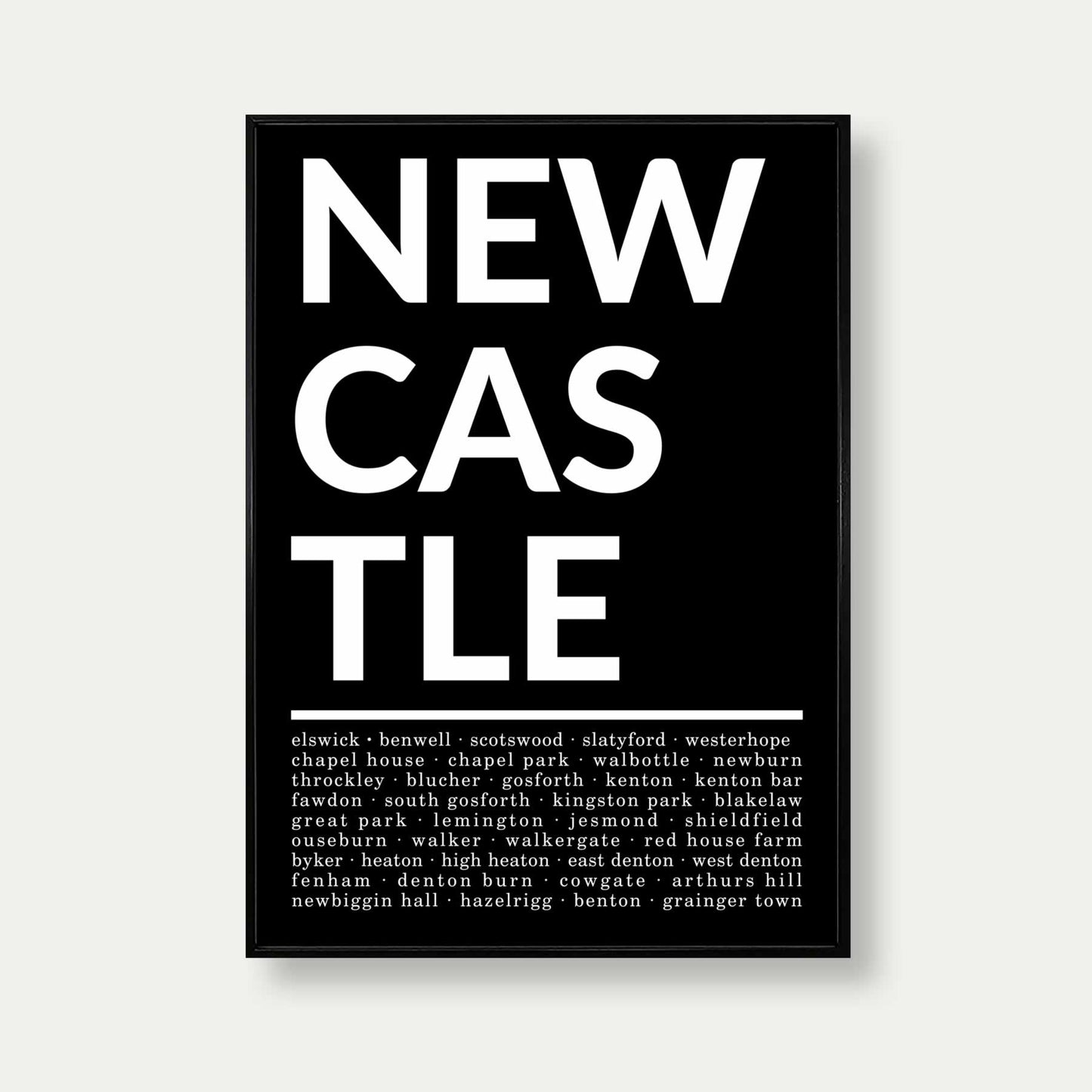 Areas Of Newcastle Print Poster In Black