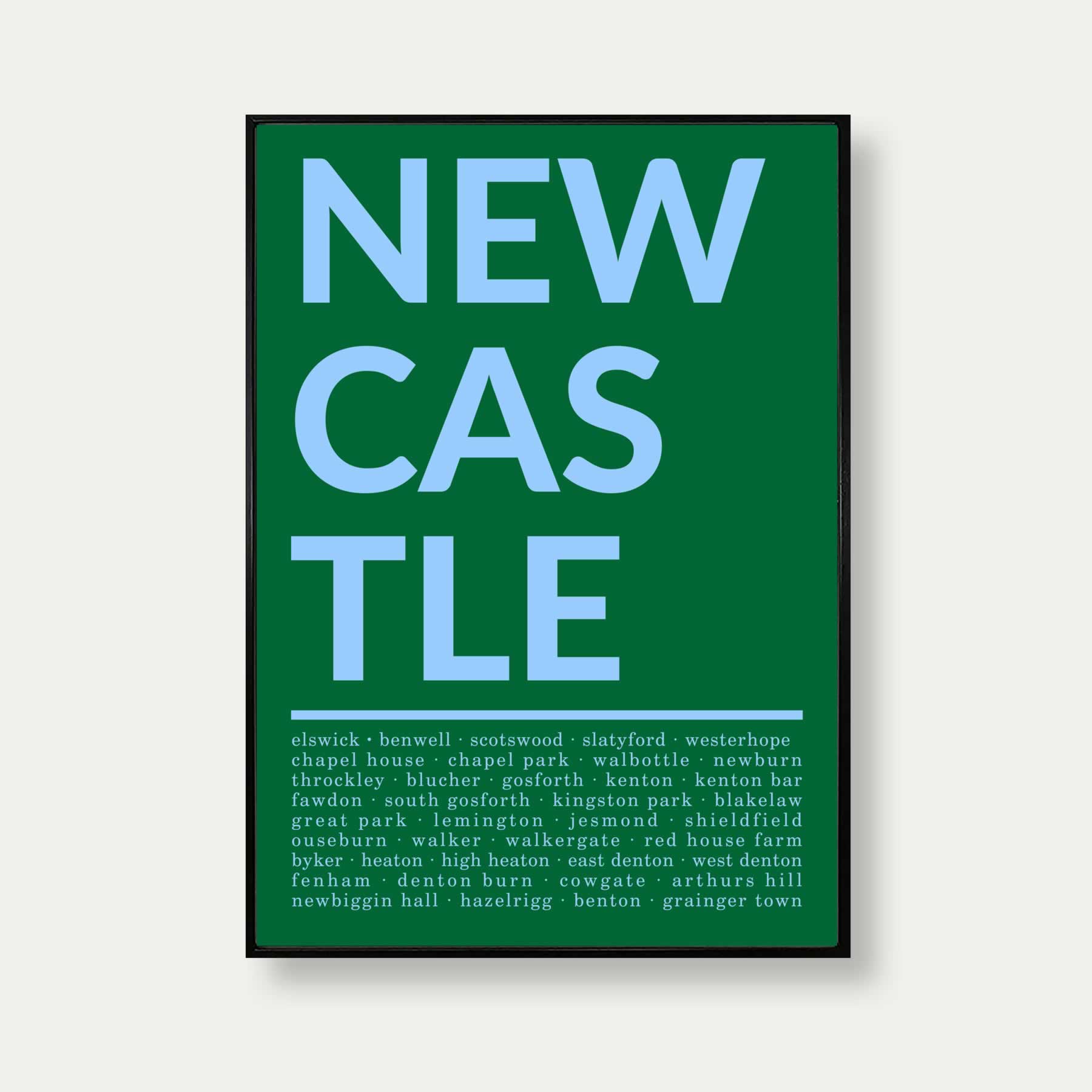 Areas Of Newcastle Print In Green