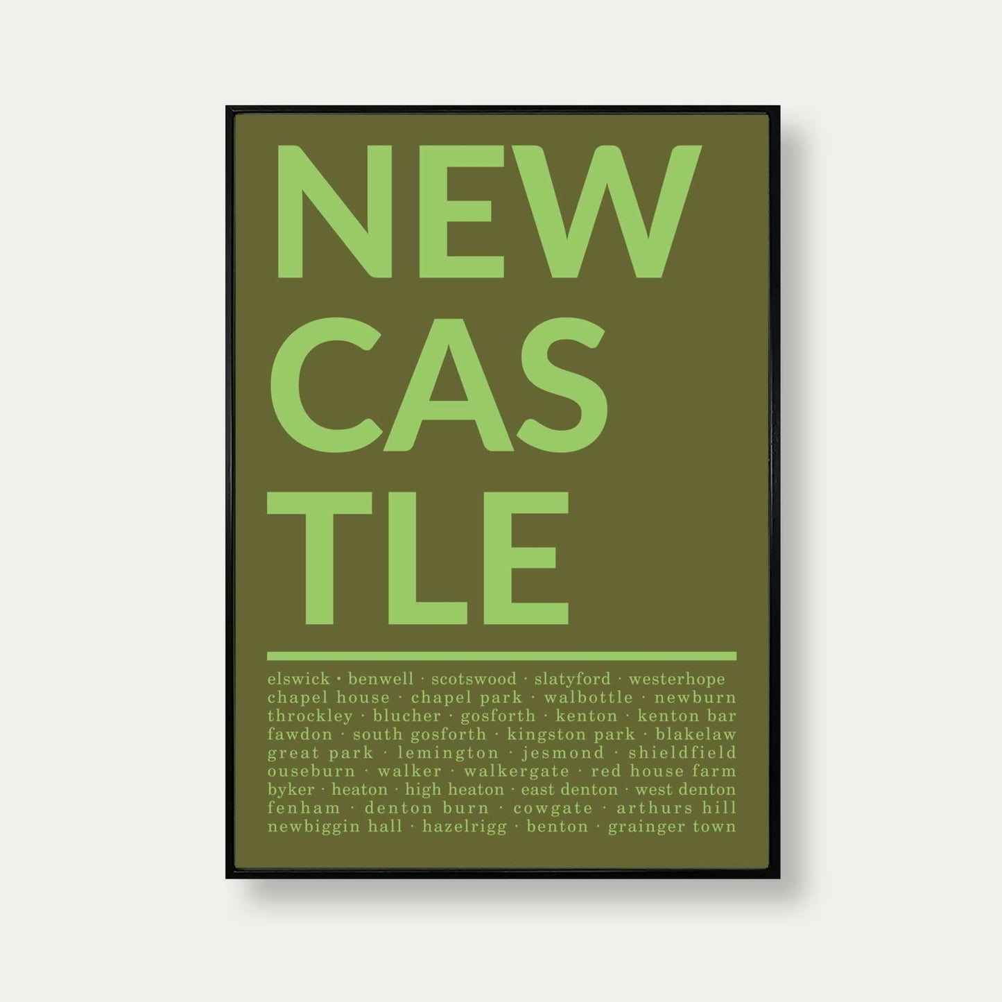 Areas Of Newcastle Print In Olive