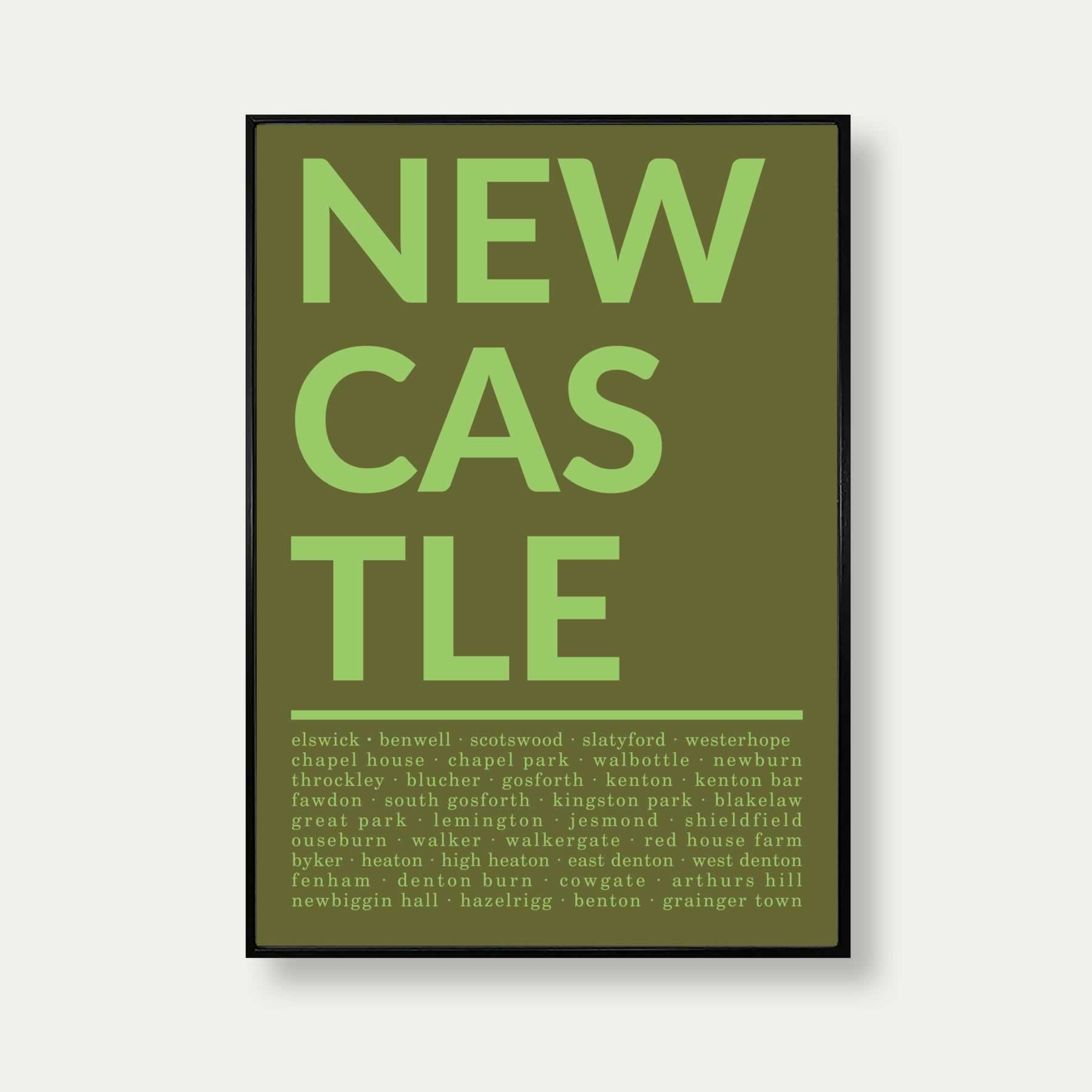 Areas Of Newcastle Print In Olive