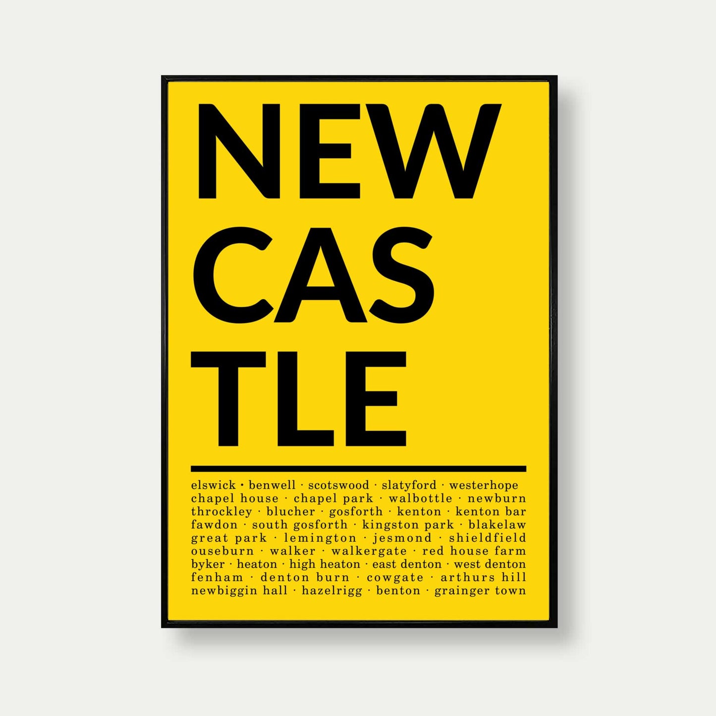 Areas Of Newcastle Print In Yellow