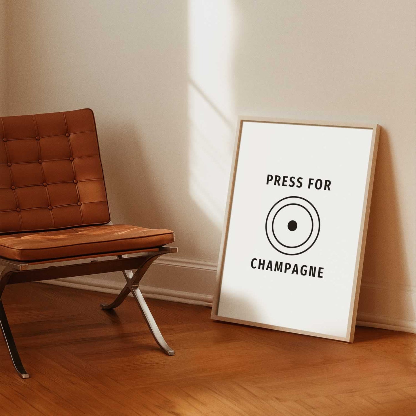 Press For Champagne Print In Black & White For Wall