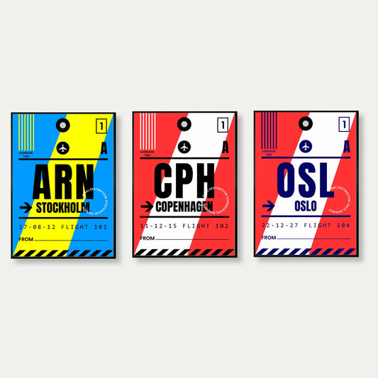 Scandinavian Travel Prints - Set Of 3 Stockholm Copenhagen Oslo