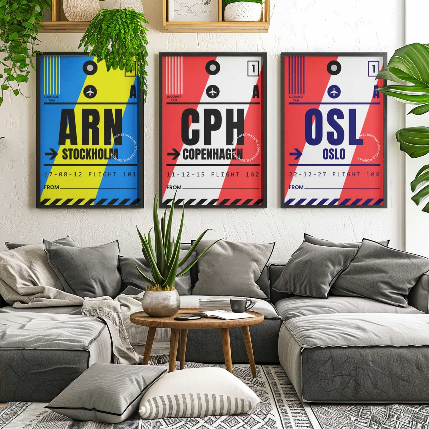 Scandinavian Travel Posters - Set Of 3 Stockholm Copenhagen Oslo