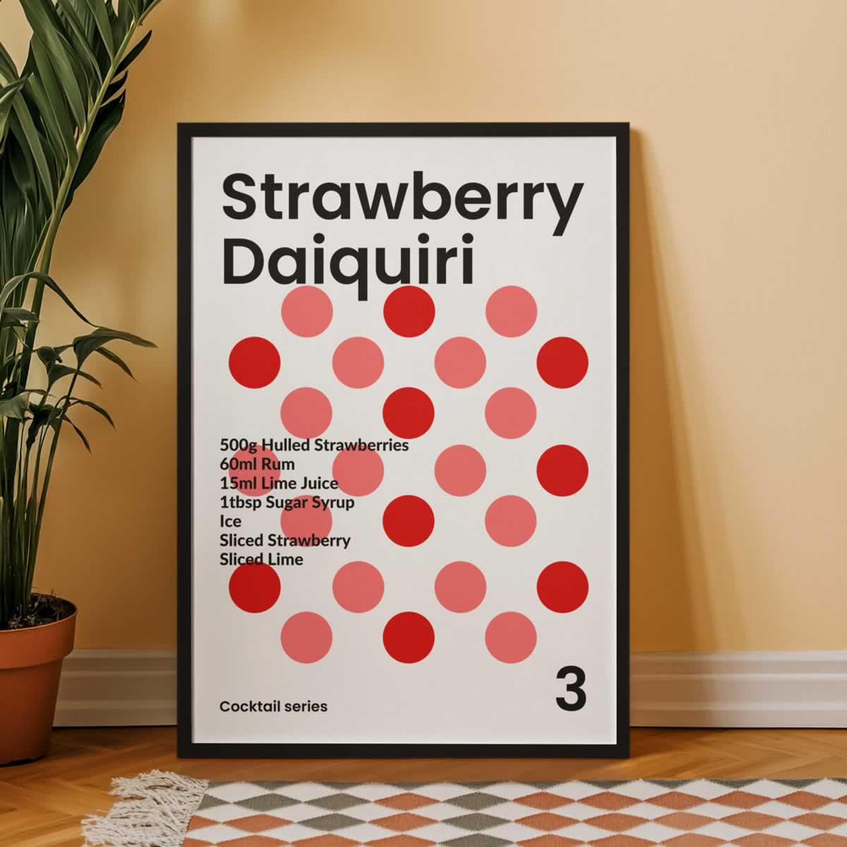 Strawberry Daiquiri Cocktail Print For Kitchen