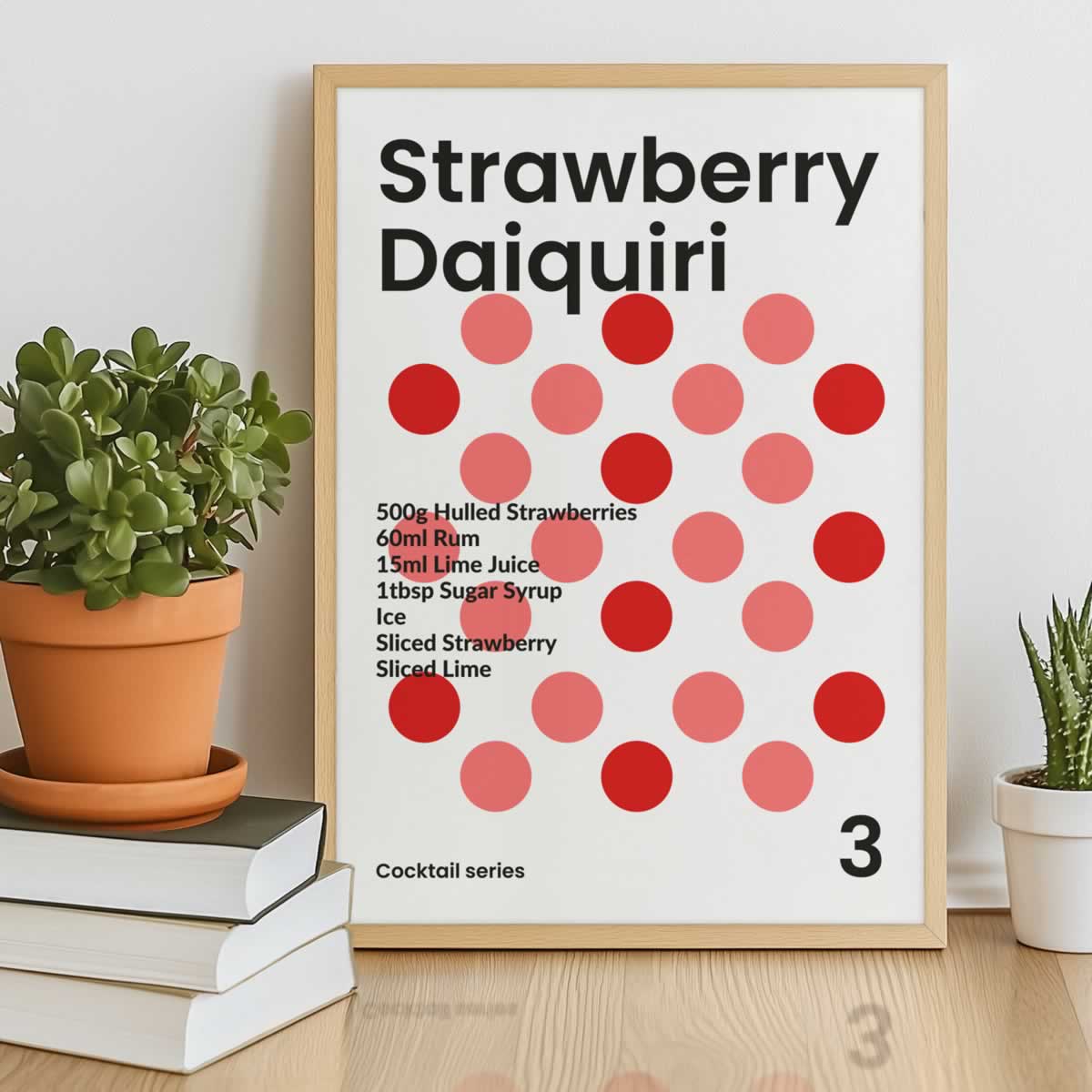 Strawberry Daiquiri Cocktail Print For Home Bar