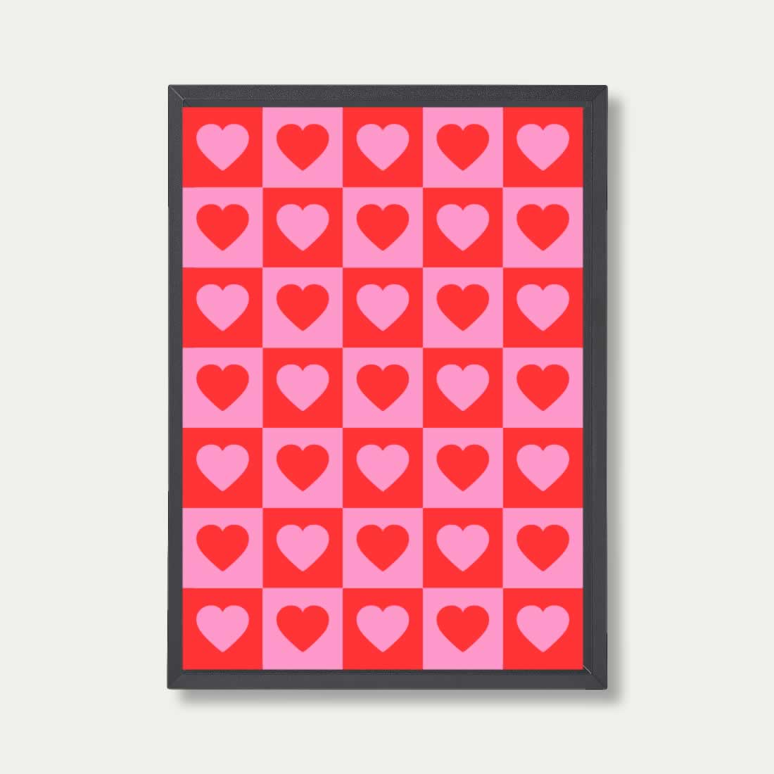 Hearts Red And Pink Check Pattern Print
