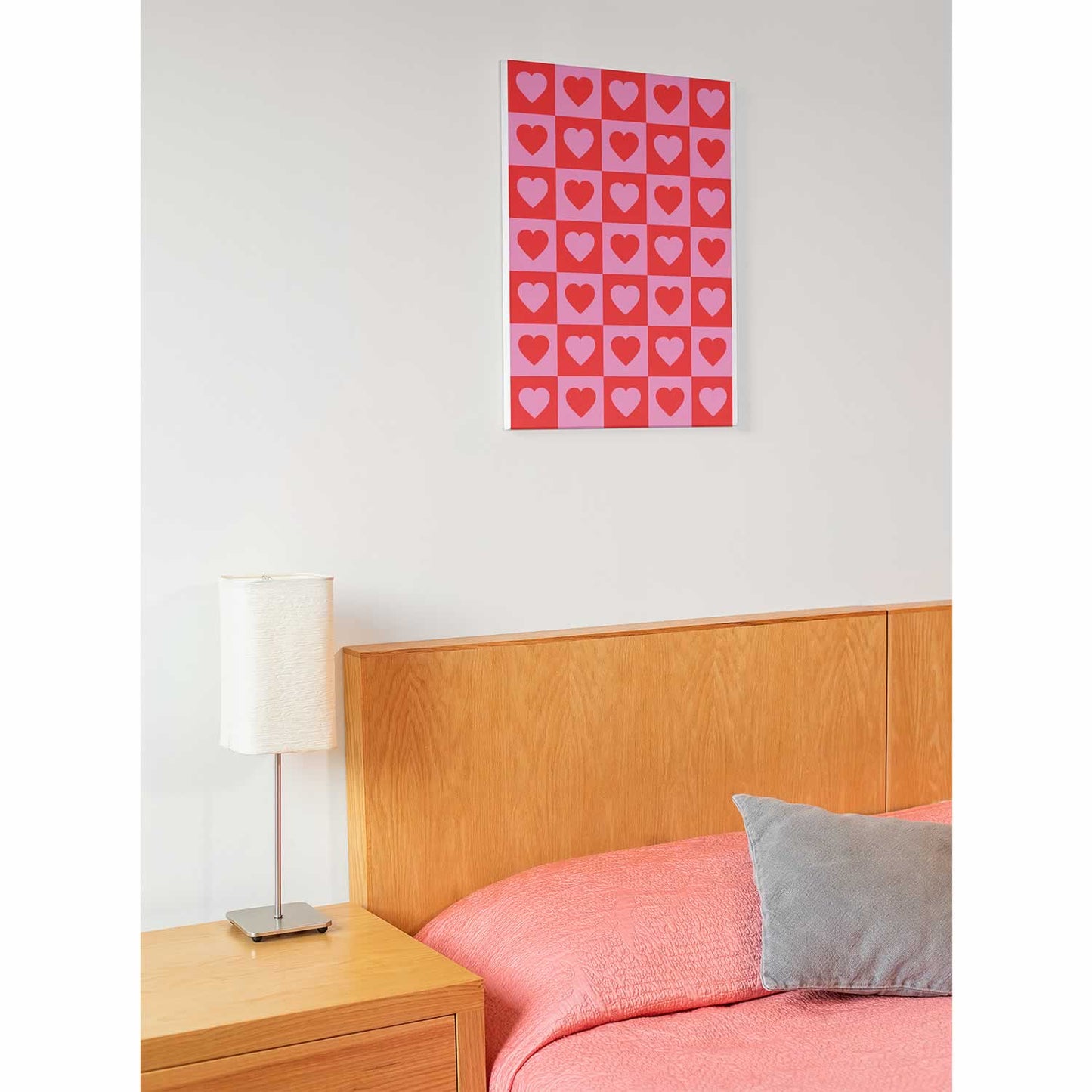 Red And Pink Check Pattern Hearts Graphic Print