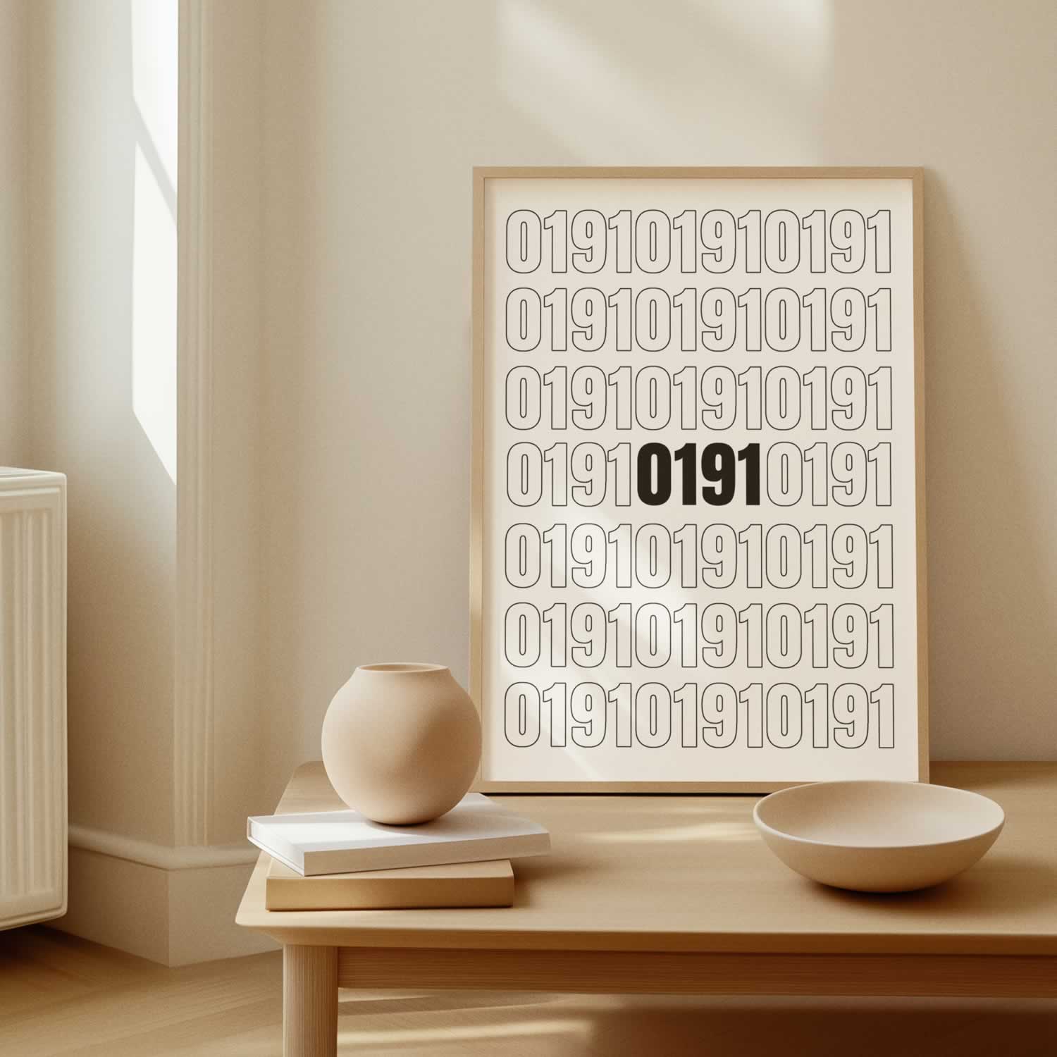 0191 Newcastle Phone Code Print For Living Room