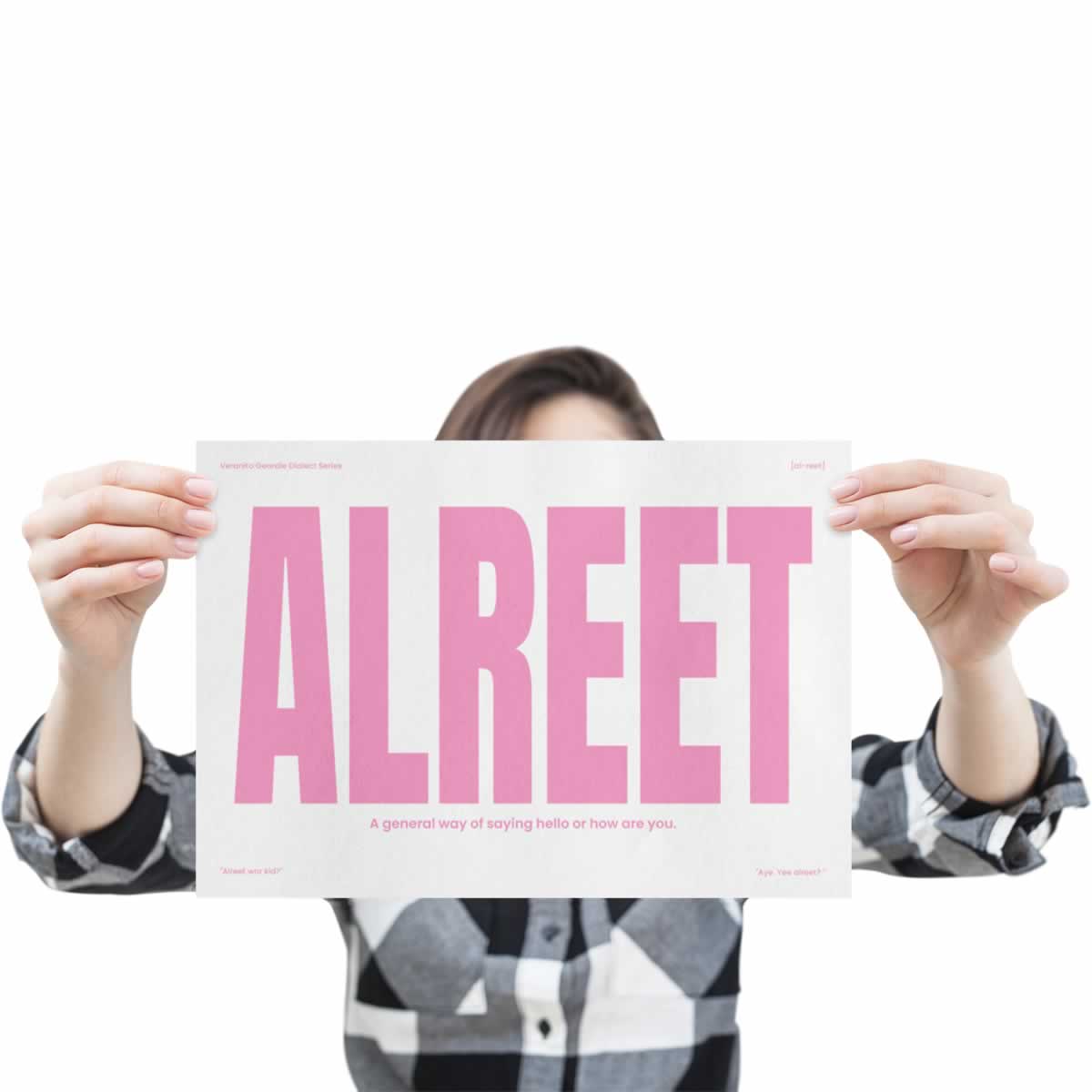 Alreet Geordie Dialect Print Pink Edition Holding Up