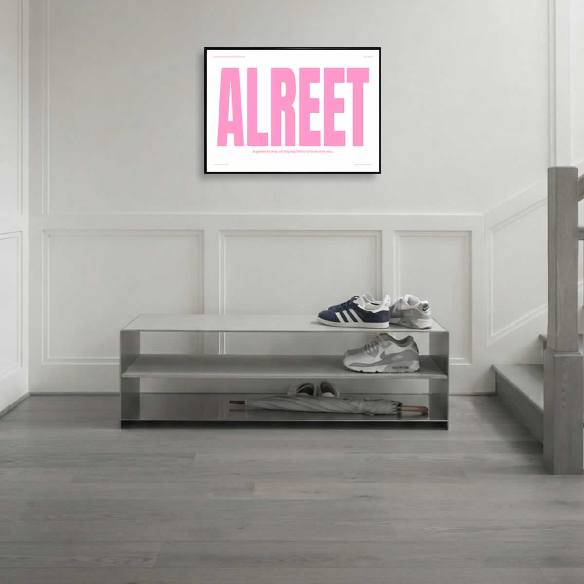 Alreet Geordie Dialect Print Pink Edition In The Hallway