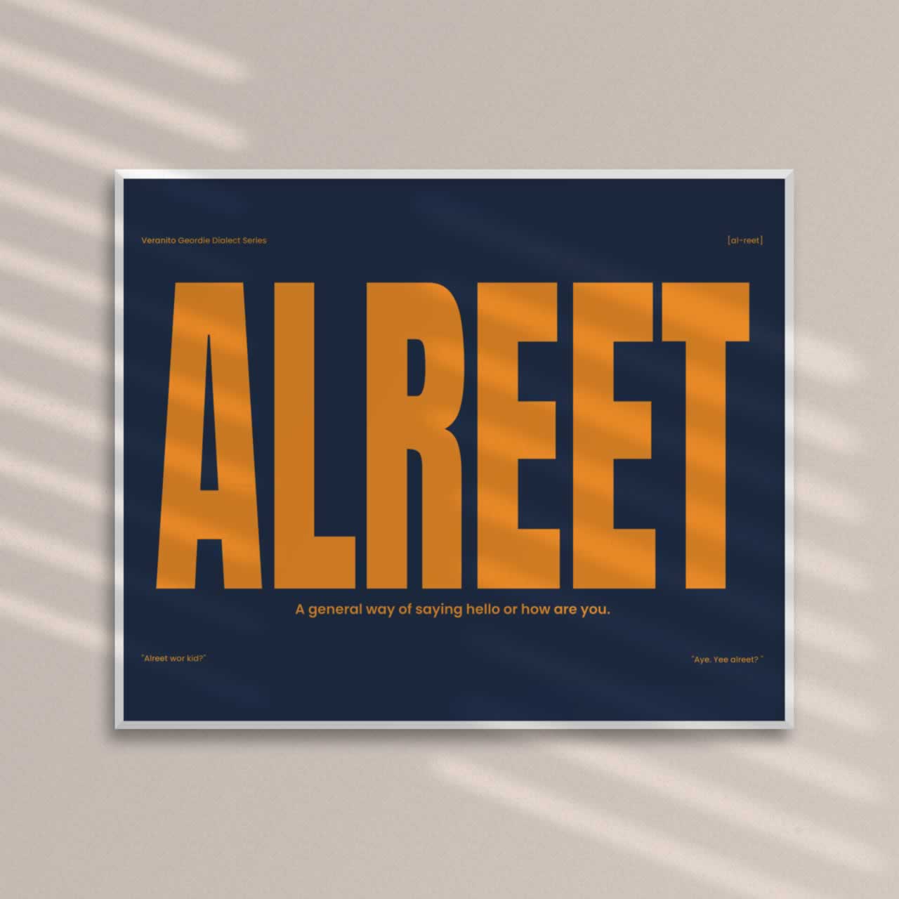 Alreet Newcastle Slang Poster Blue Orange Edition
