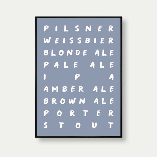 Beer And Ales Art Print In Grey