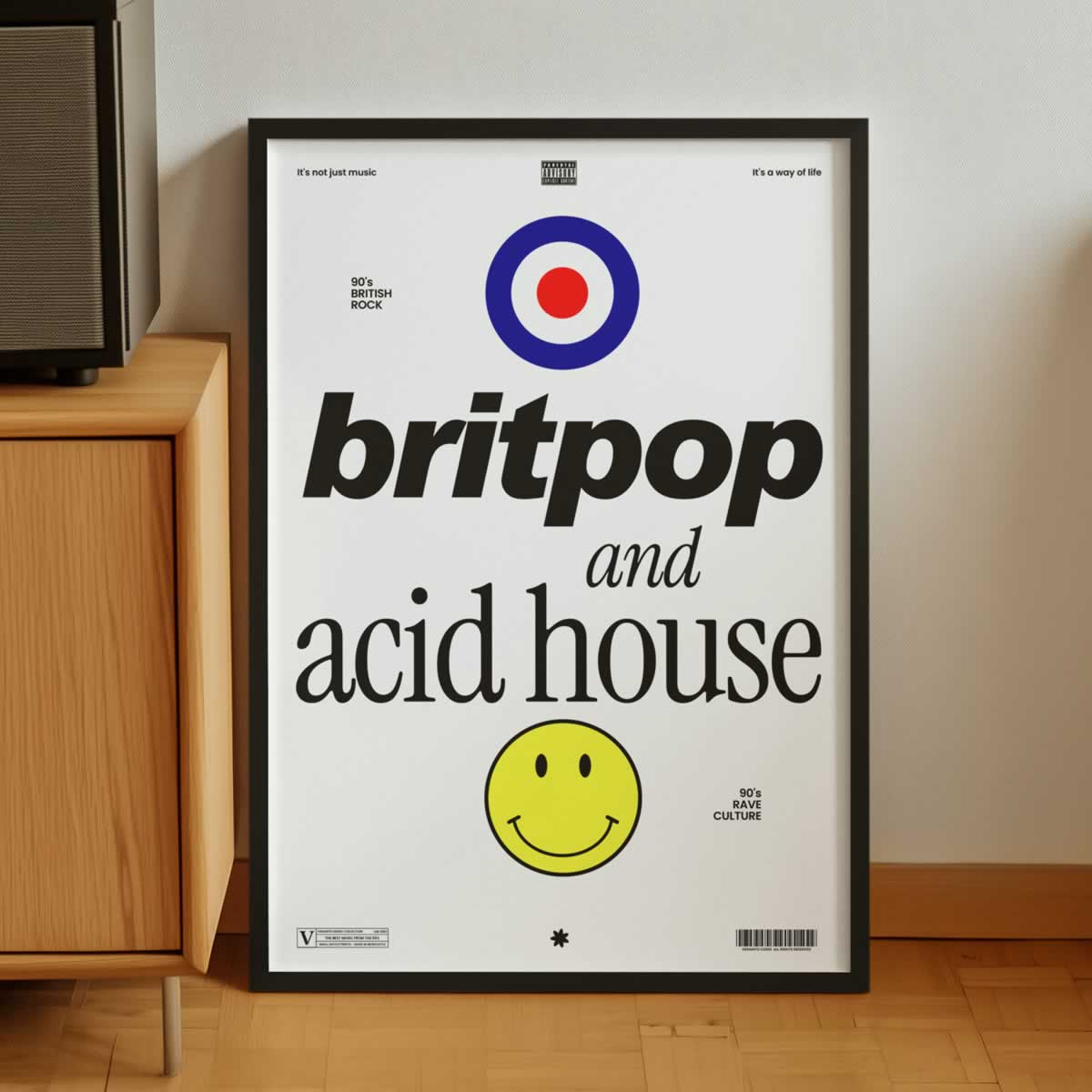Britpop And Acid House Music Print For Man Cave