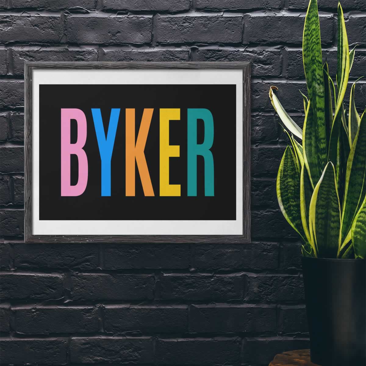 Byker Newcastle Colourful Typography Print On Wall