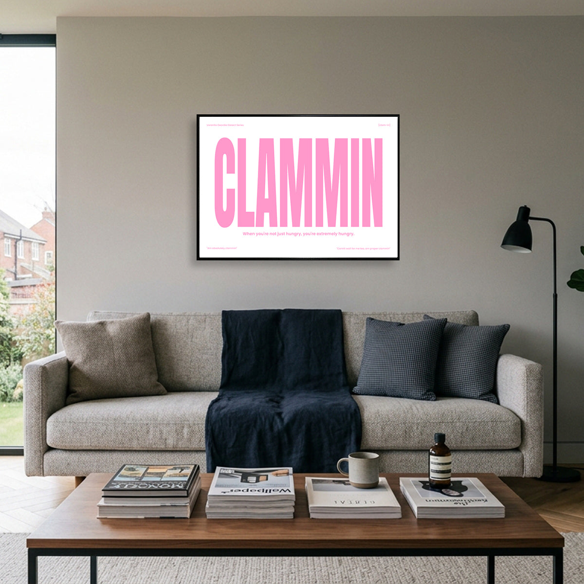 Clammin Geordie Dialect Print Pink Edition In The Living Room