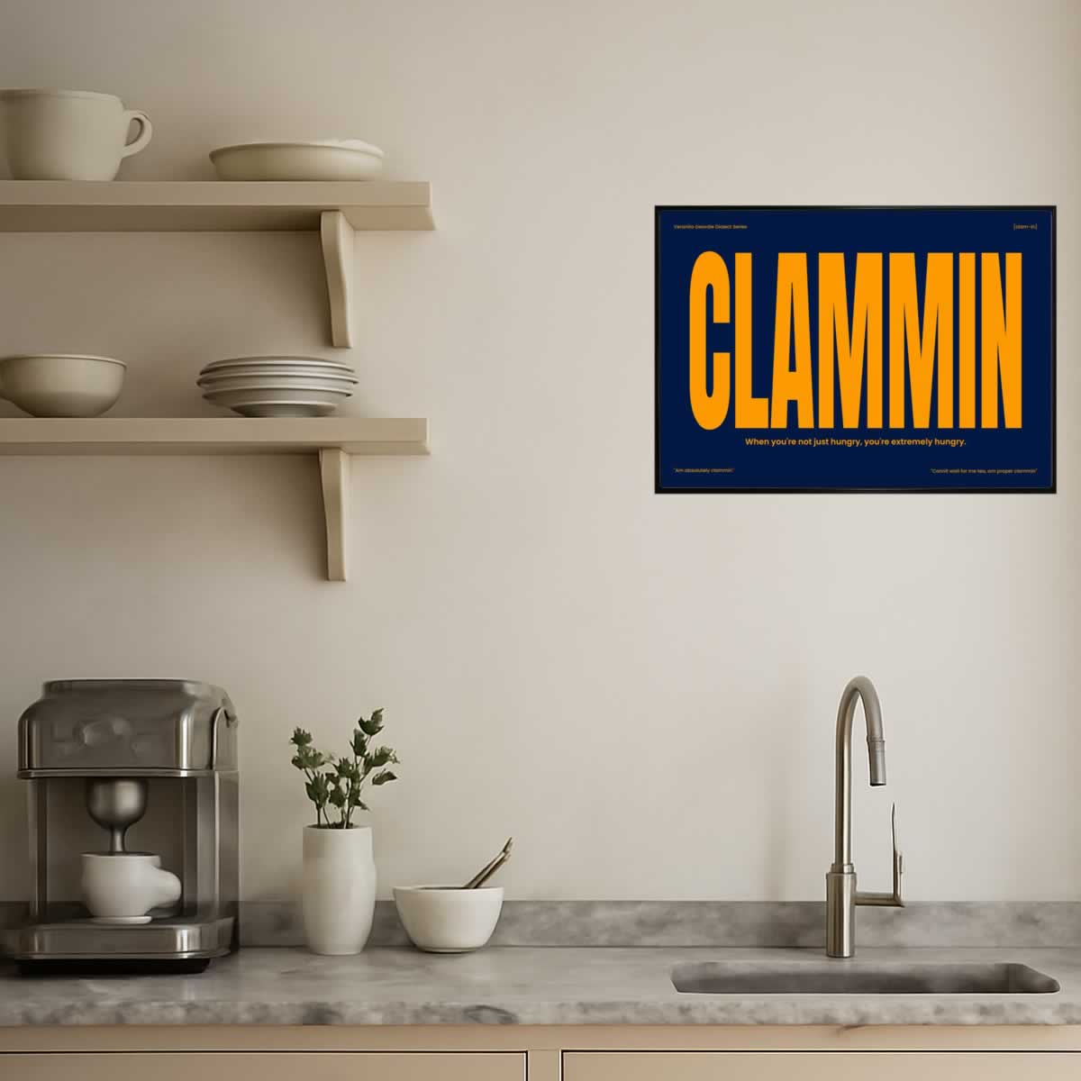 Clammin Geordie Dialect Print Blue And Orange Edition For Kitchen