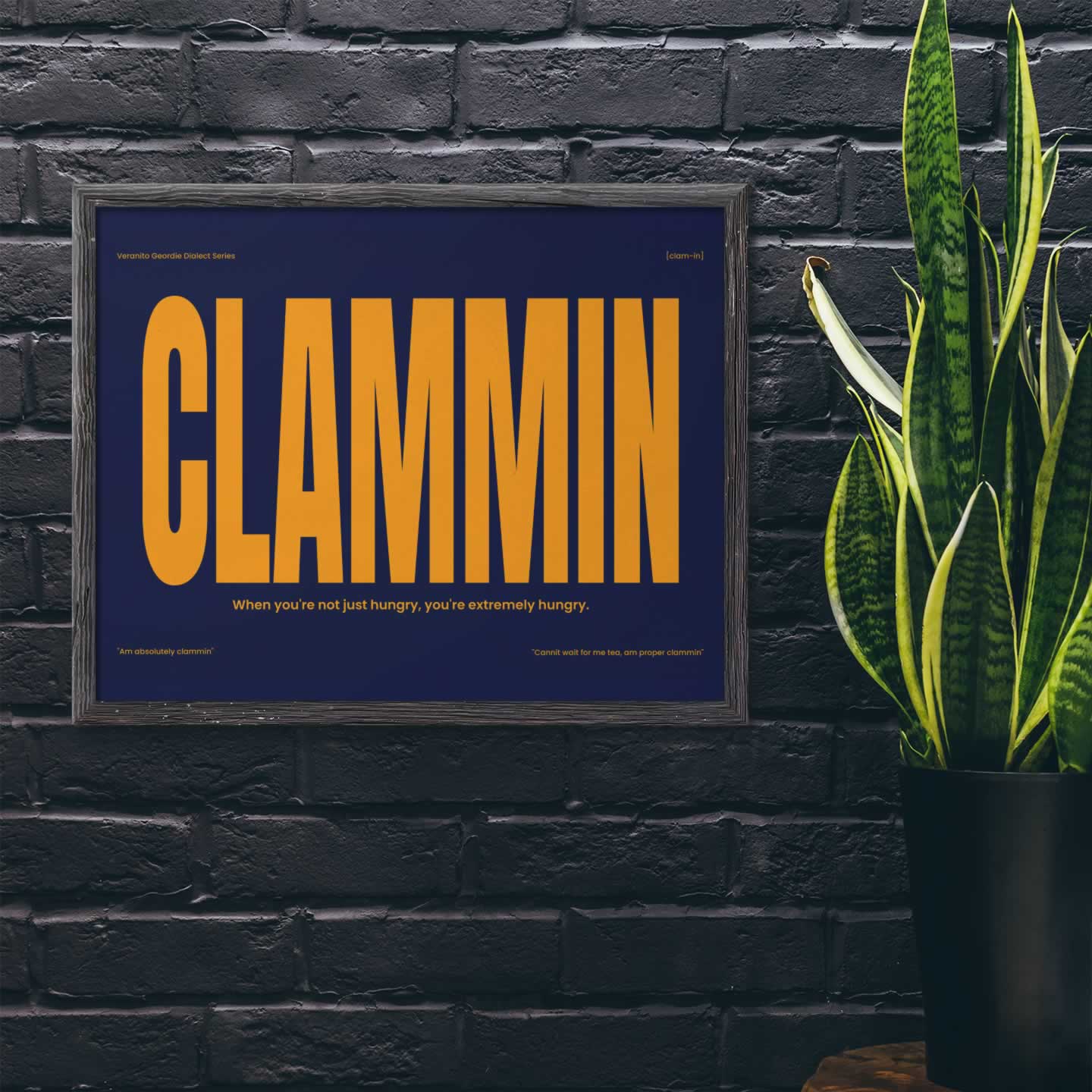 Clammin Geordie Dialect Wall Art Blue And Orange Edition