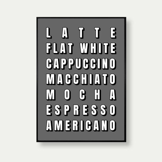 Coffee Types Print In Grey