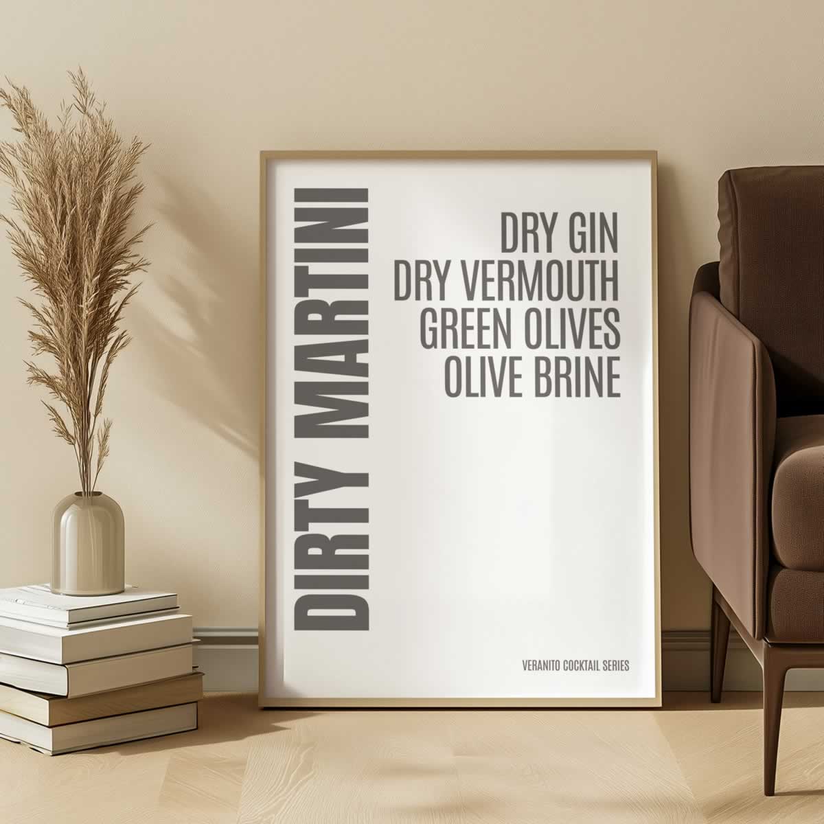 Dirty Martini Cocktail Typography Poster Print