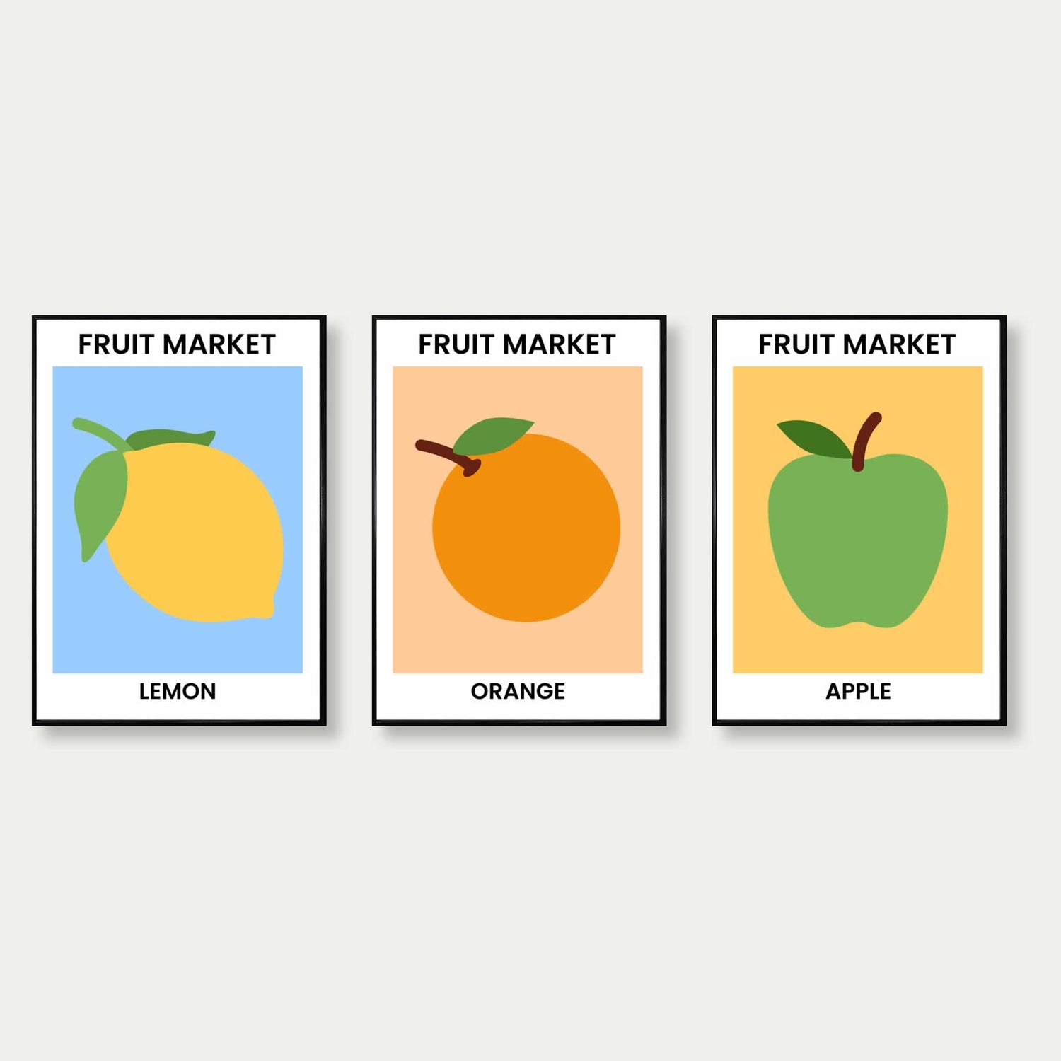 Set Of 3 Fruit Prints - Lemon, Orange & Apple