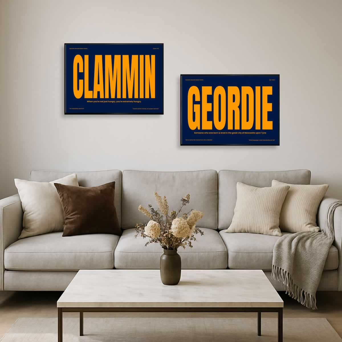 Geordie & Clammin Set Of 2 Geordie Prints Blue Edition For Living Room