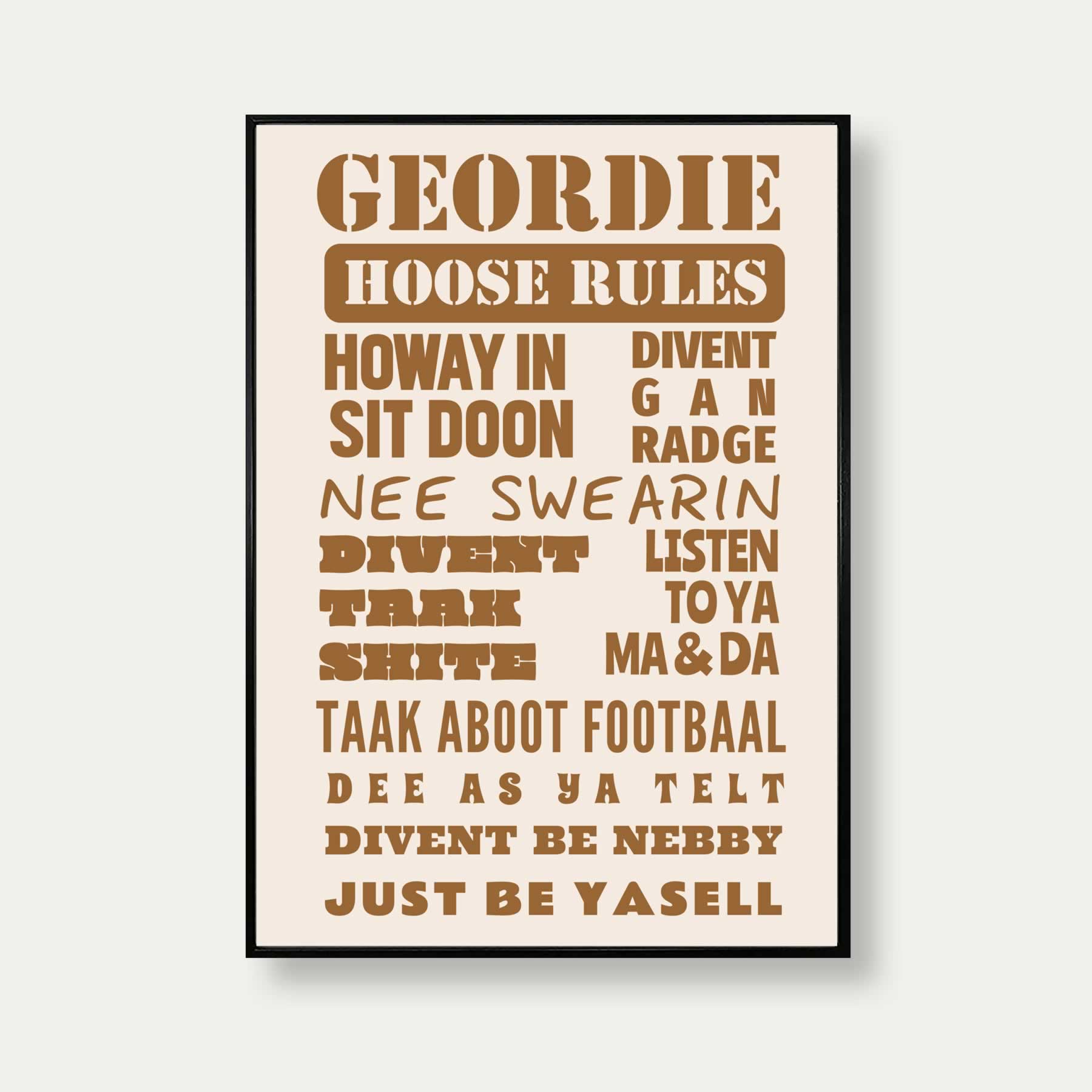 Geordie House Rules Print In Brown