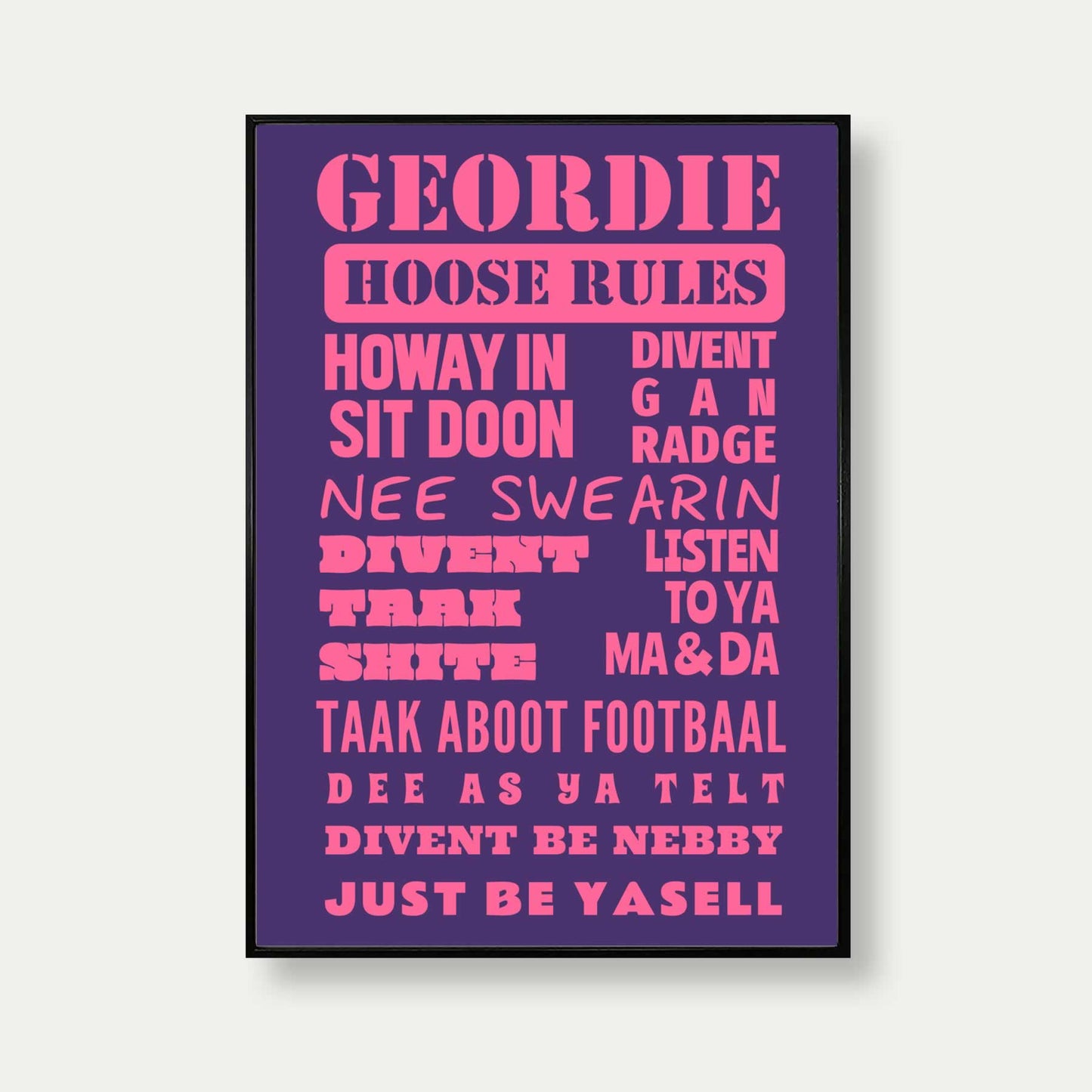 Geordie House Rules Print In Purple