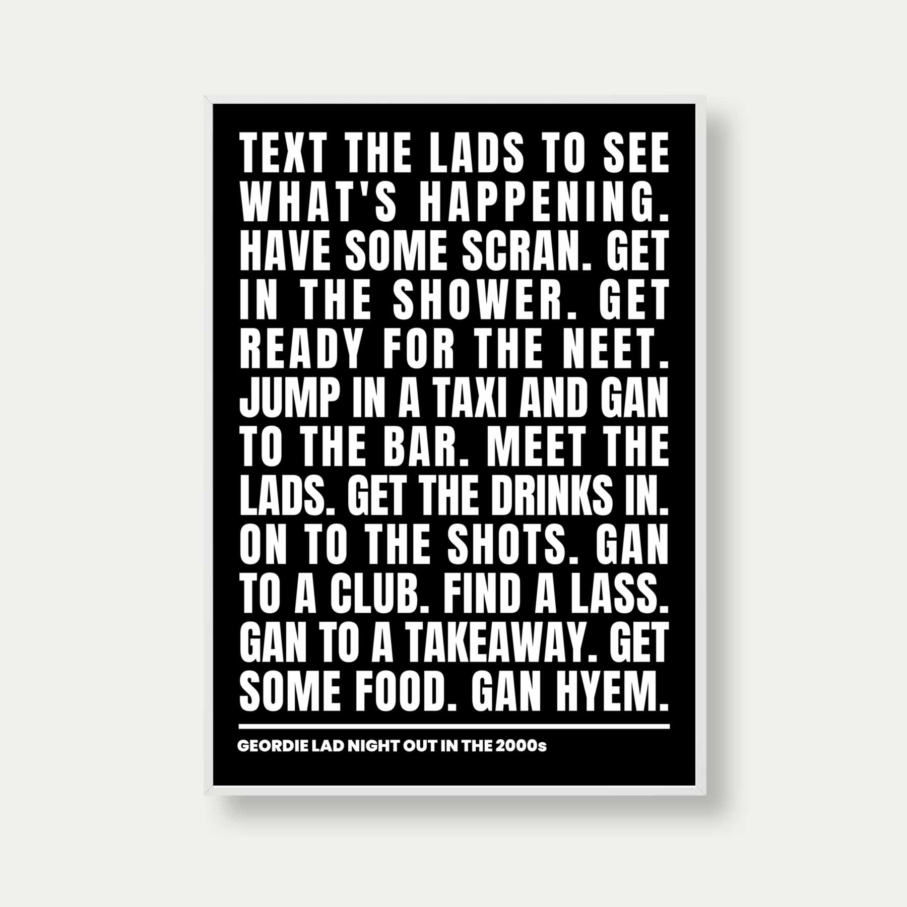 Geordie Lad Night Out In 2000s Print In Black