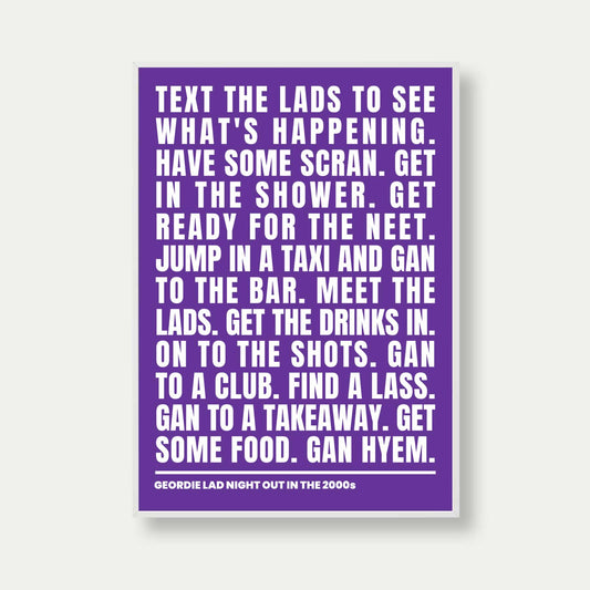 Geordie Lad Night Out In 2000s Print In Purple