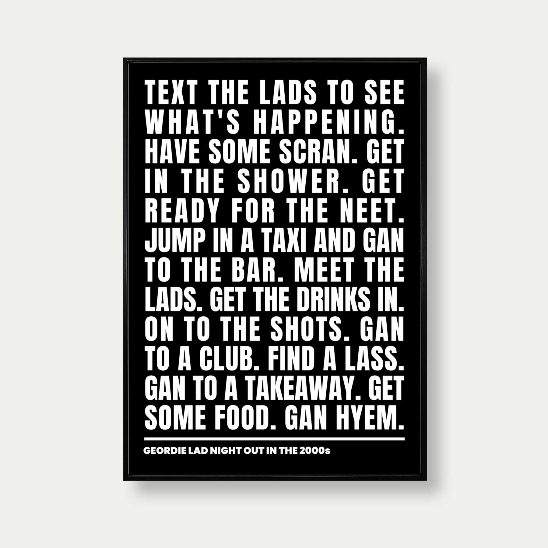 Geordie Lad Night Out In 2000s Print In Black