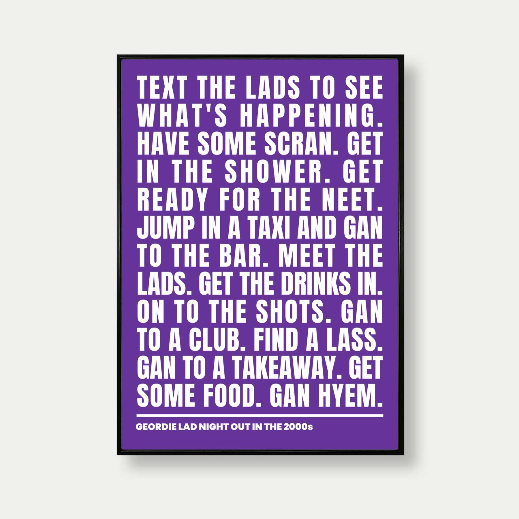 Geordie Lad Night Out In 2000s Print In Purple