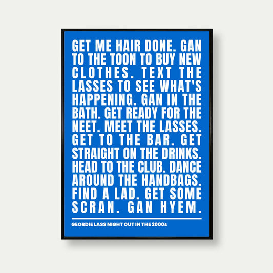 Geordie Lass Night Out In 2000s Print In Blue