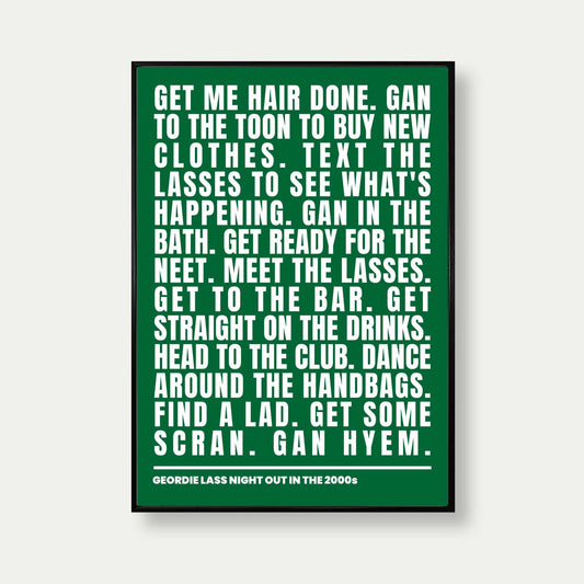 Geordie Lass Night Out In 2000s Print In Green