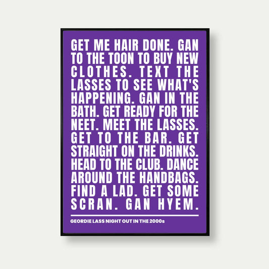 Geordie Lass Night Out In 2000s Print In Purple