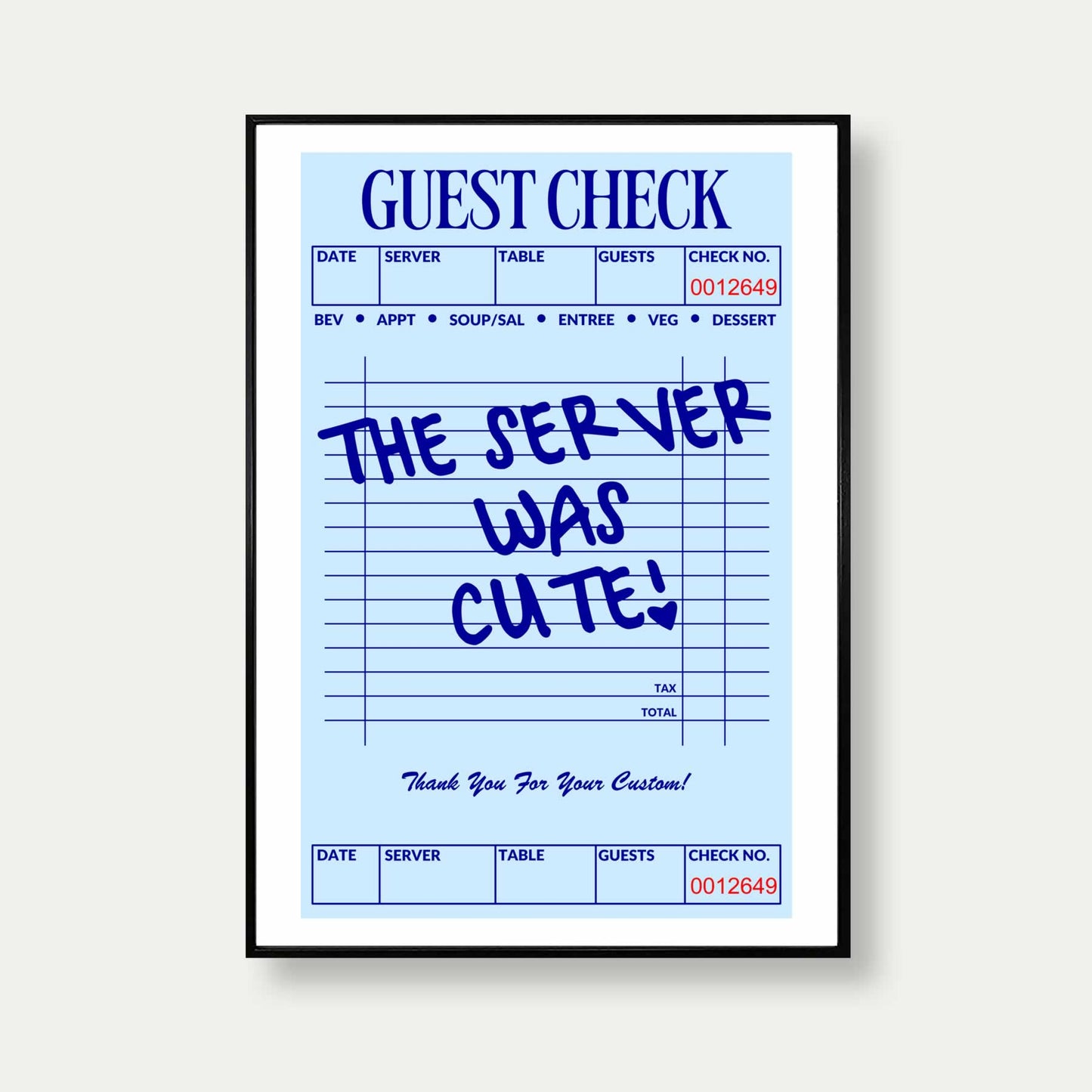Guest Check Artwork Print In blue