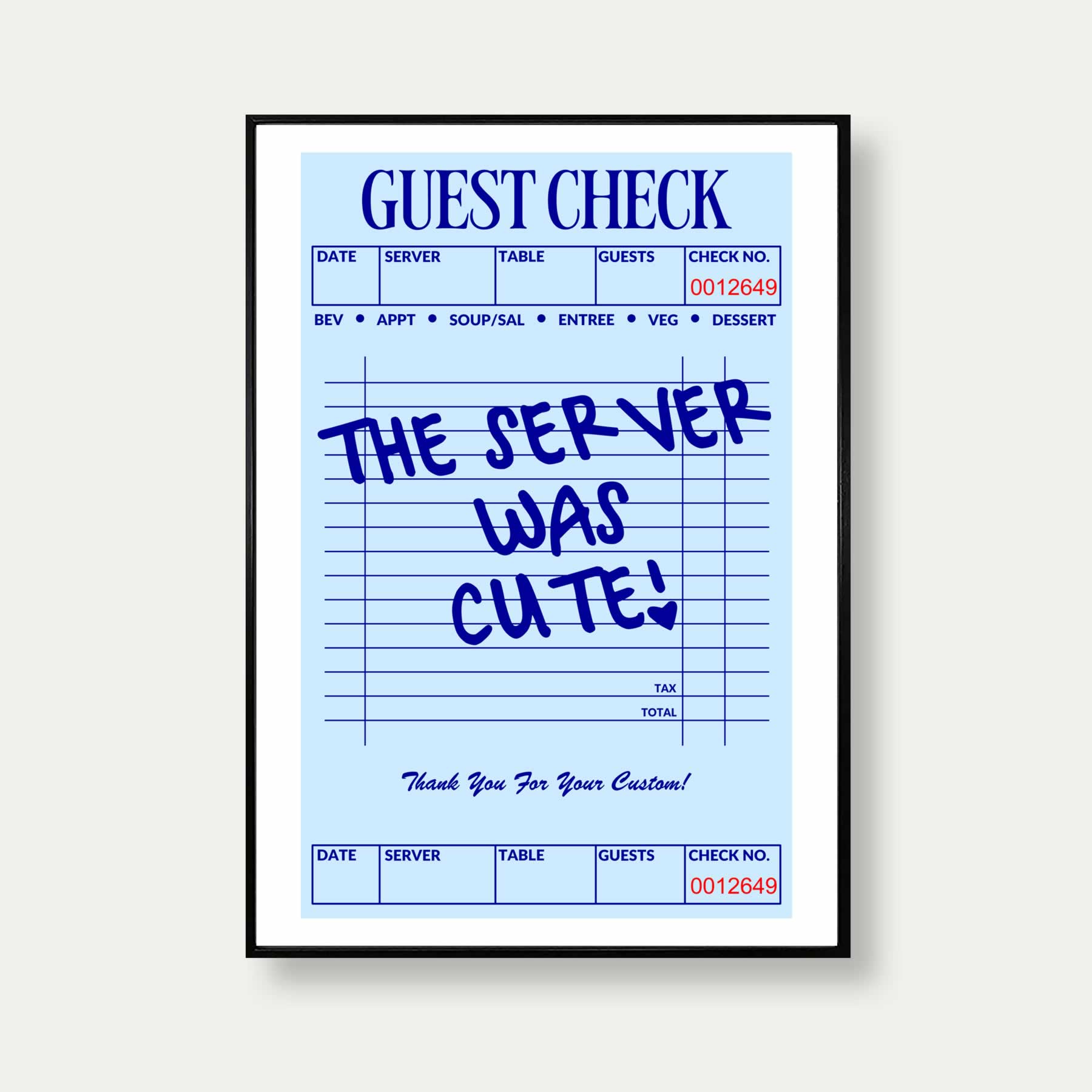 Guest Check Artwork Print In blue