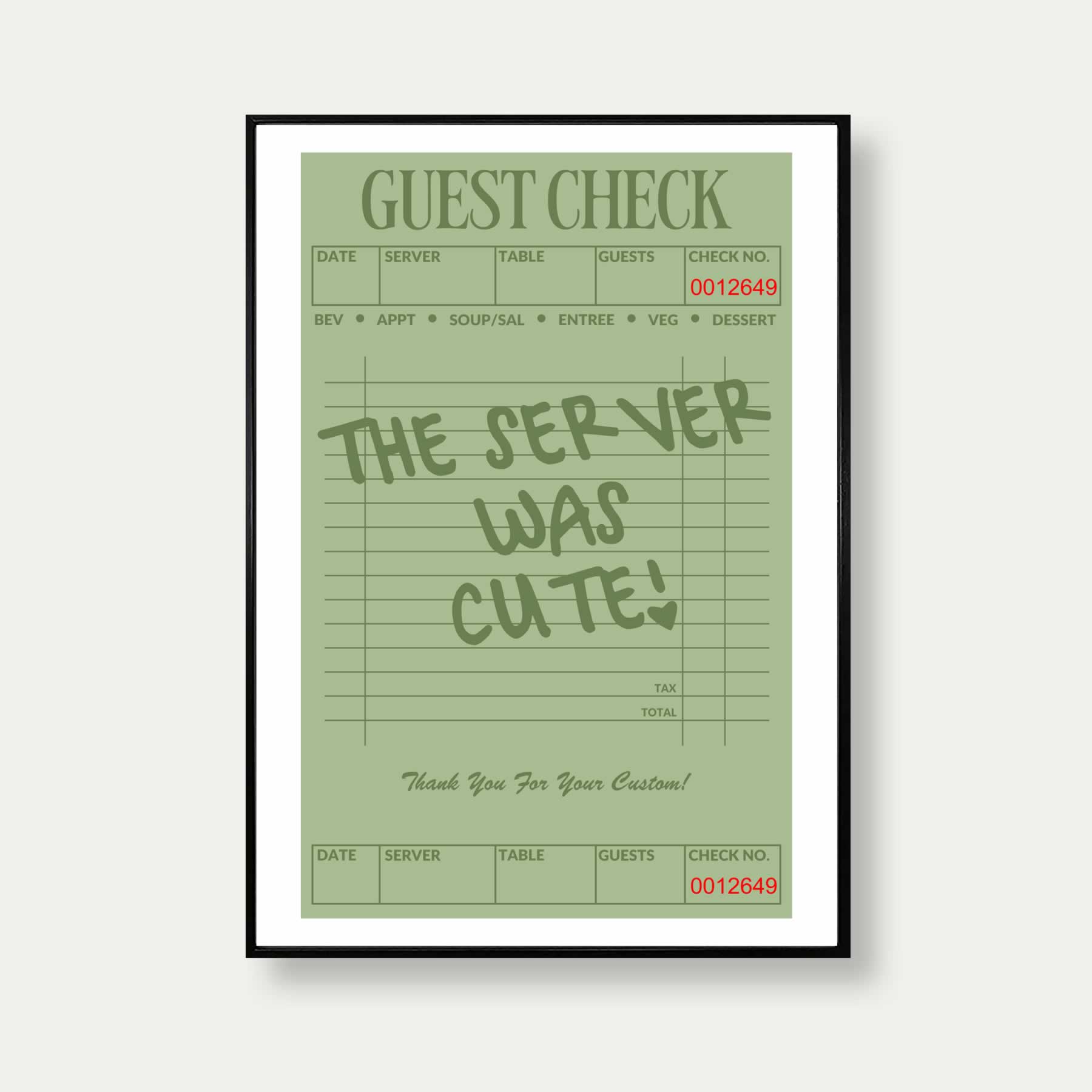 Guest Check Artwork Print In green