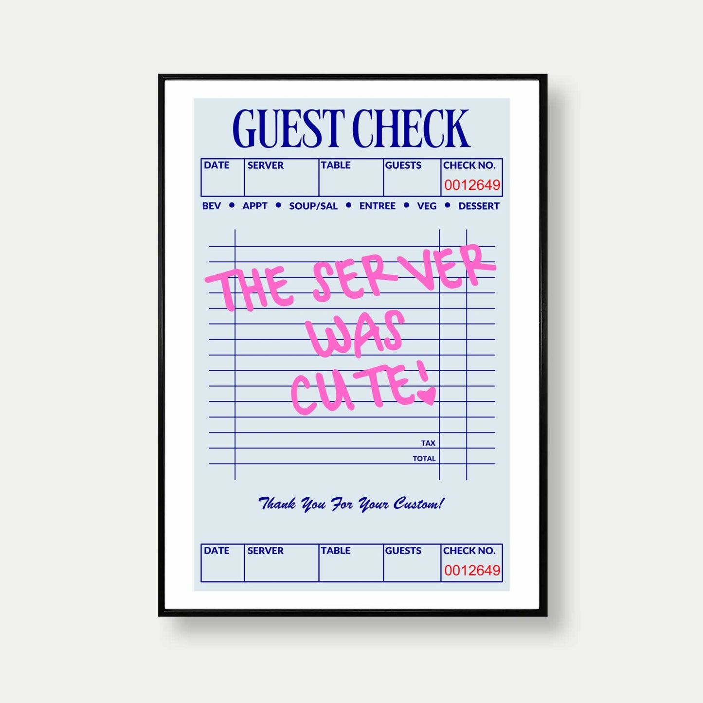 Guest Check Artwork Print