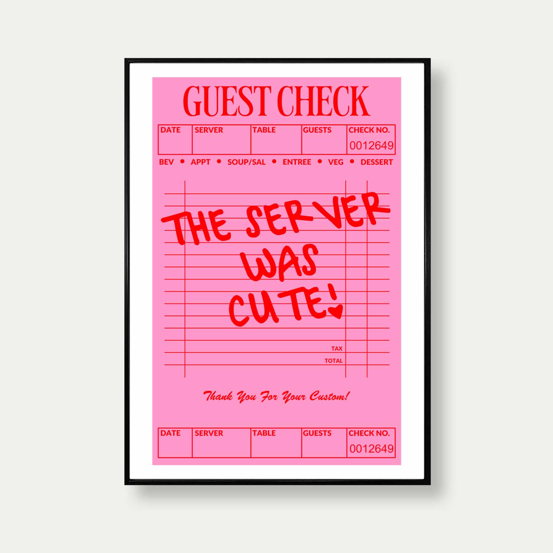 Guest Check Artwork Print In Pink